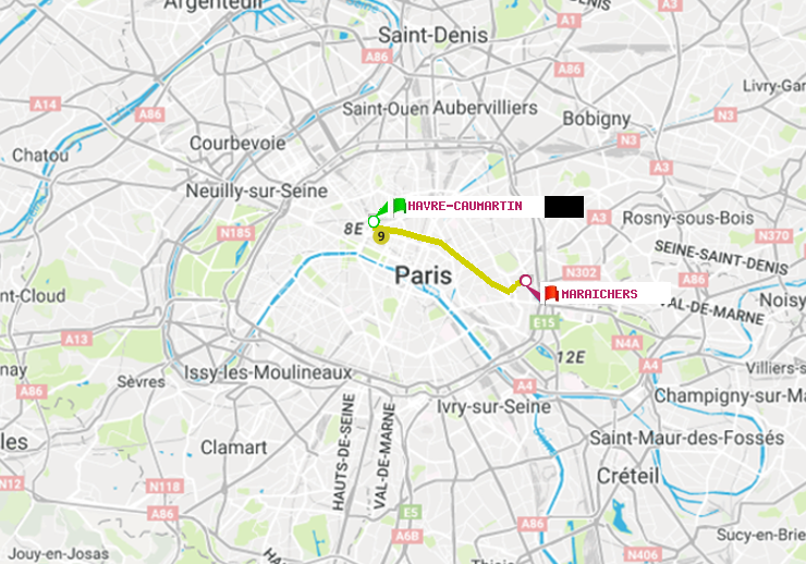 plan itinéraire ratp de Havre-Caumartin à Maraichers
