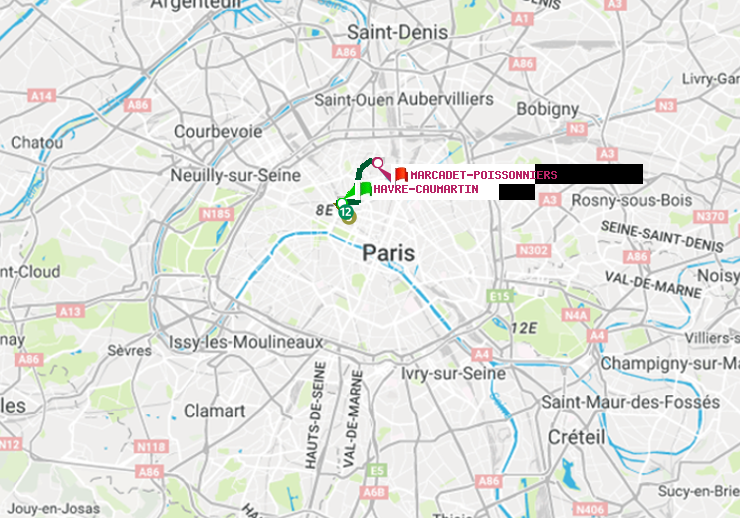 plan itinéraire ratp de Havre-Caumartin à Marcadet-Poissonniers