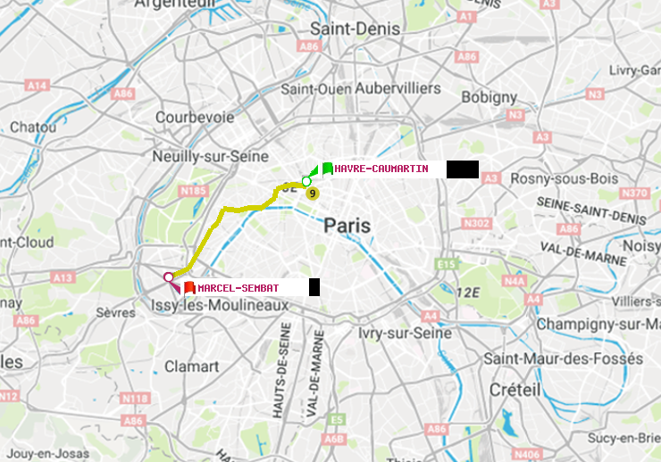 plan itinéraire ratp de Havre-Caumartin à Marcel Sembat