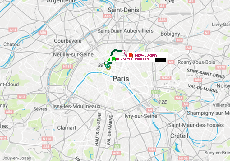 plan itinéraire ratp de Havre-Caumartin à Marx-Dormoy