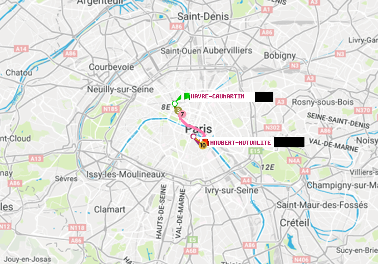 plan itinéraire ratp de Havre-Caumartin à Maubert-Mutualité