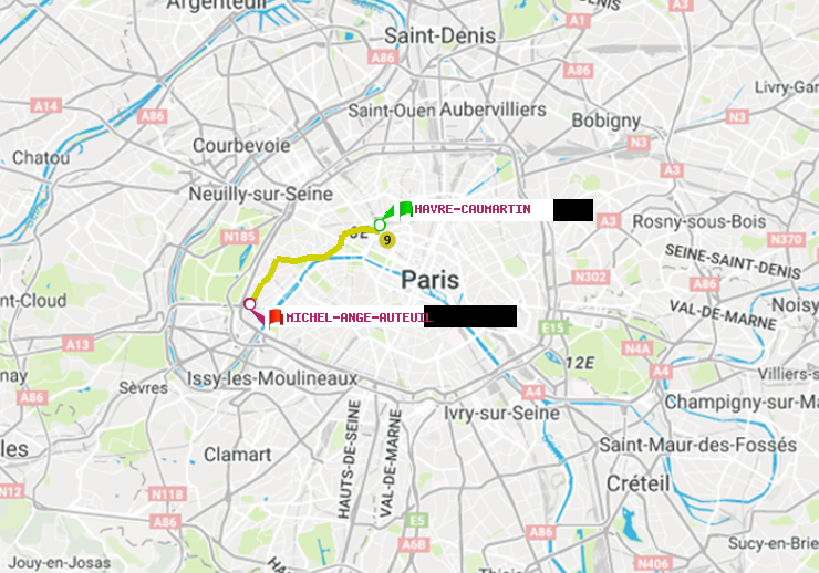 plan itinéraire ratp de Havre-Caumartin à Michel-Ange-Auteuil