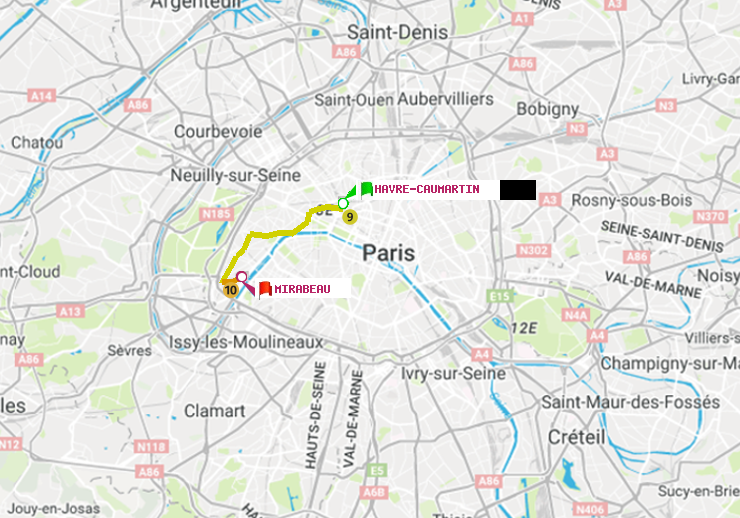 plan itinéraire ratp de Havre-Caumartin à Mirabeau