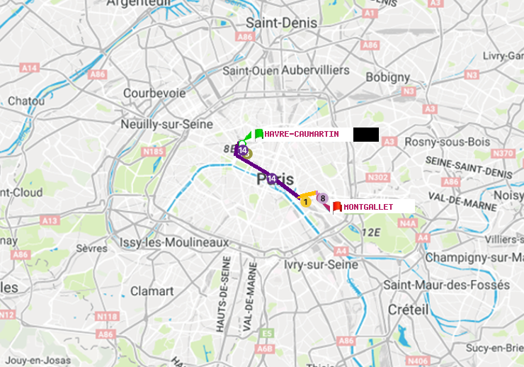 plan itinéraire ratp de Havre-Caumartin à Montgallet