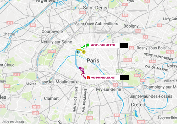 plan itinéraire ratp de Havre-Caumartin à Mouton-Duvernet