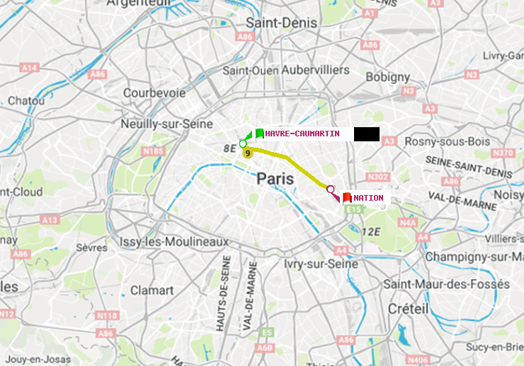 plan itinéraire ratp de Havre-Caumartin à Nation