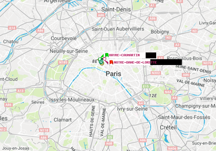 plan itinéraire ratp de Havre-Caumartin à Notre-Dame de Lorette