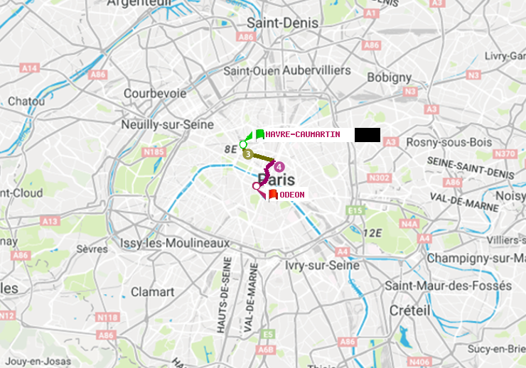 plan itinéraire ratp de Havre-Caumartin à Odéon