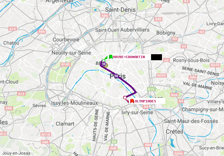 plan itinéraire ratp de Havre-Caumartin à Olympiades