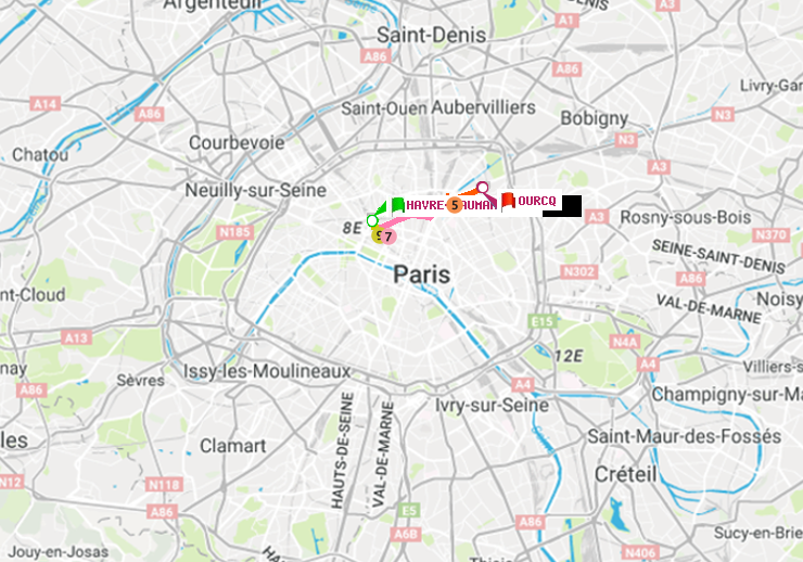 plan itinéraire ratp de Havre-Caumartin à Ourcq