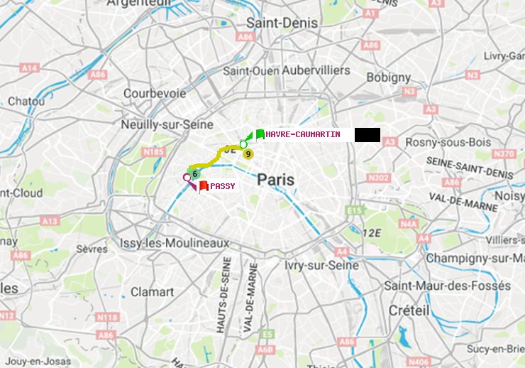 plan itinéraire ratp de Havre-Caumartin à Passy