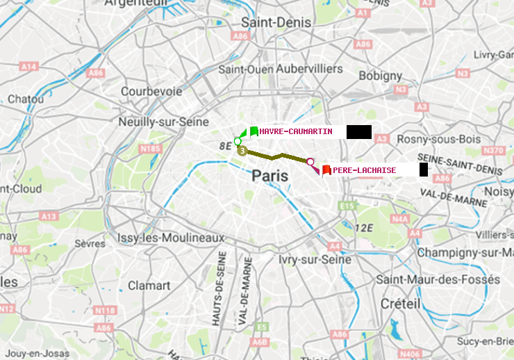 plan itinéraire ratp de Havre-Caumartin à Père-Lachaise
