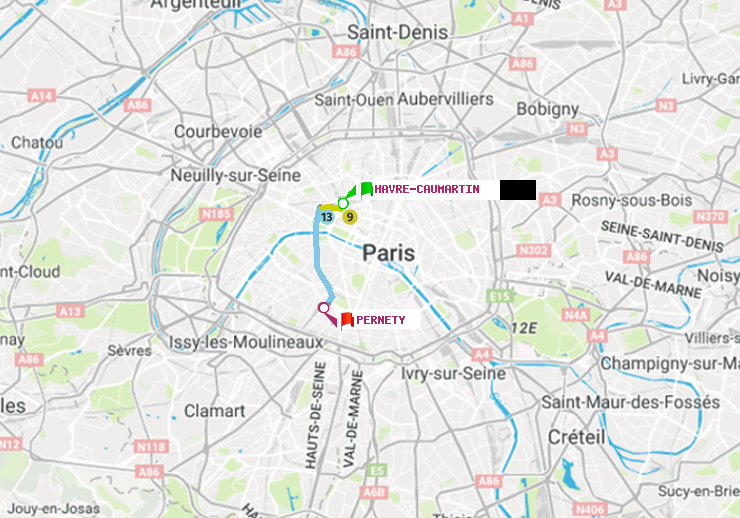 plan itinéraire ratp de Havre-Caumartin à Pernety