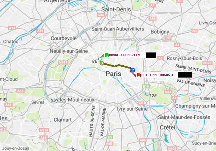 plan itinéraire ratp de Havre-Caumartin à Philippe Auguste