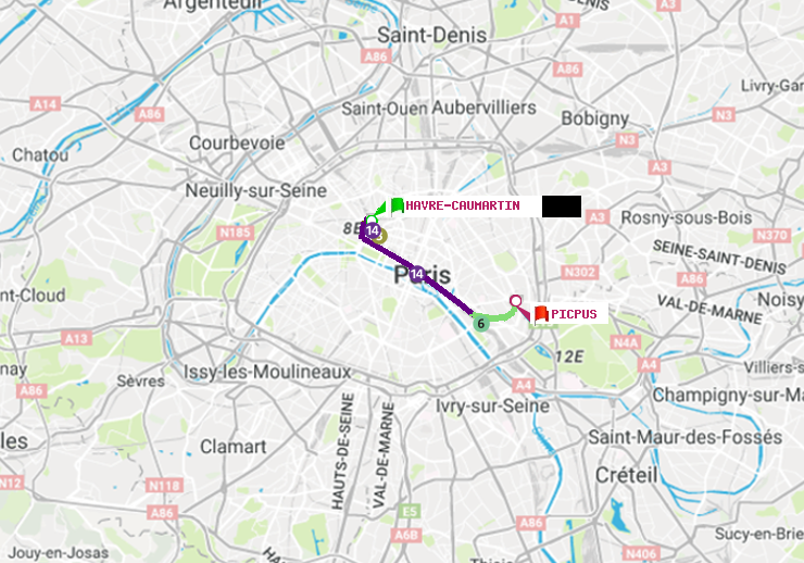 plan itinéraire ratp de Havre-Caumartin à Picpus