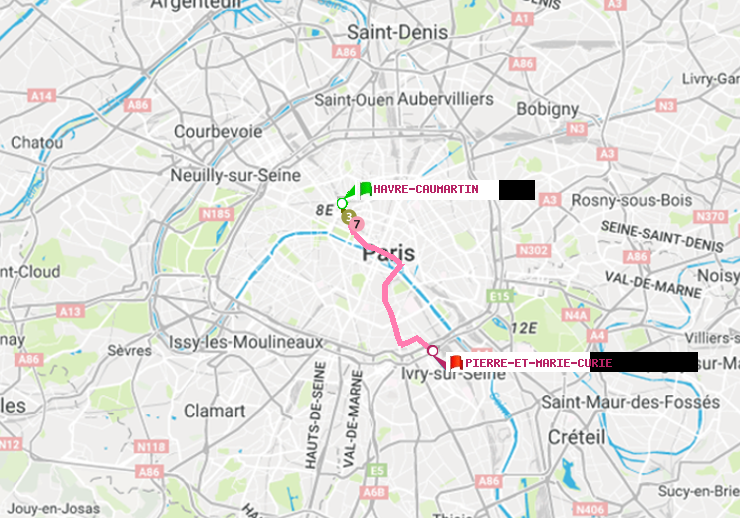 plan itinéraire ratp de Havre-Caumartin à Pierre et Marie Curie