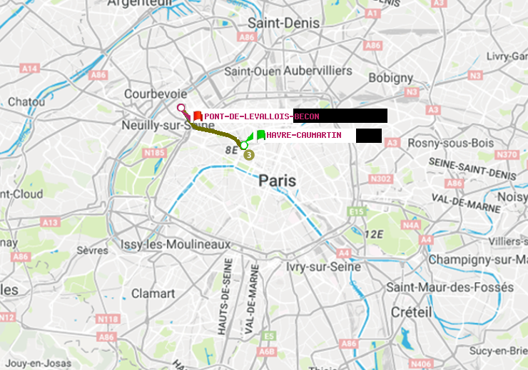 plan itinéraire ratp de Havre-Caumartin à Pont de Levallois-Bécon