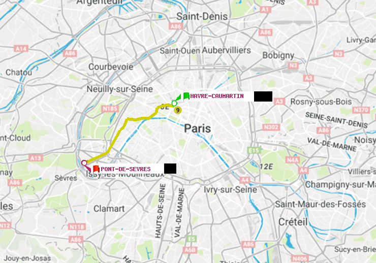 plan itinéraire ratp de Havre-Caumartin à Pont de Sèvres