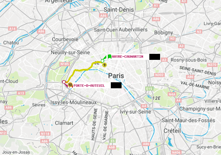 plan itinéraire ratp de Havre-Caumartin à Porte d