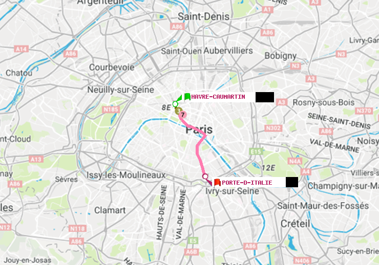 plan itinéraire ratp de Havre-Caumartin à Porte d