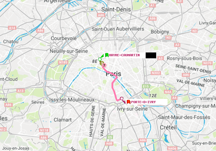 plan itinéraire ratp de Havre-Caumartin à Porte d