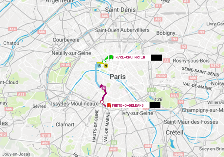 plan itinéraire ratp de Havre-Caumartin à Porte d