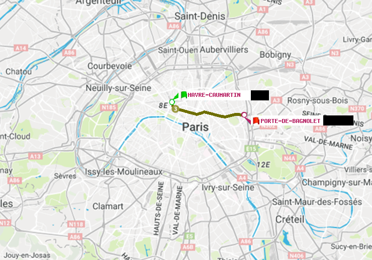 plan itinéraire ratp de Havre-Caumartin à Porte de Bagnolet