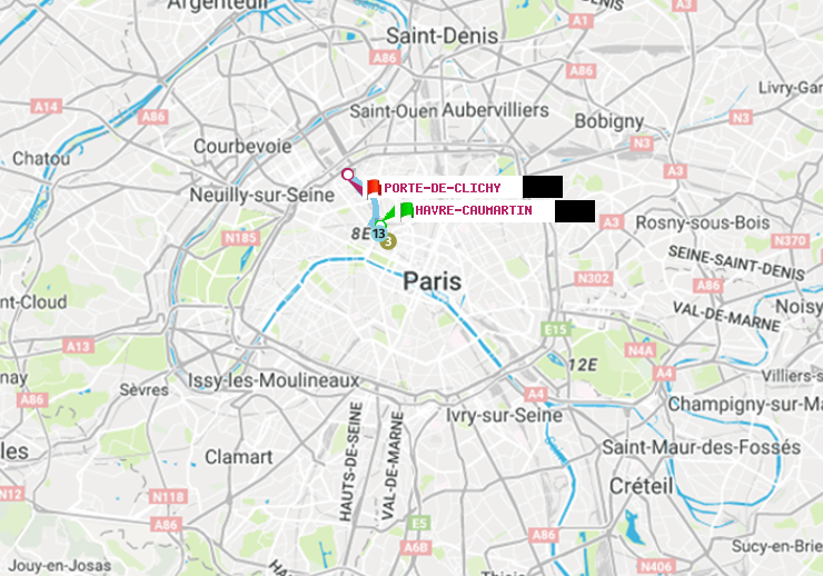 plan itinéraire ratp de Havre-Caumartin à Porte de Clichy