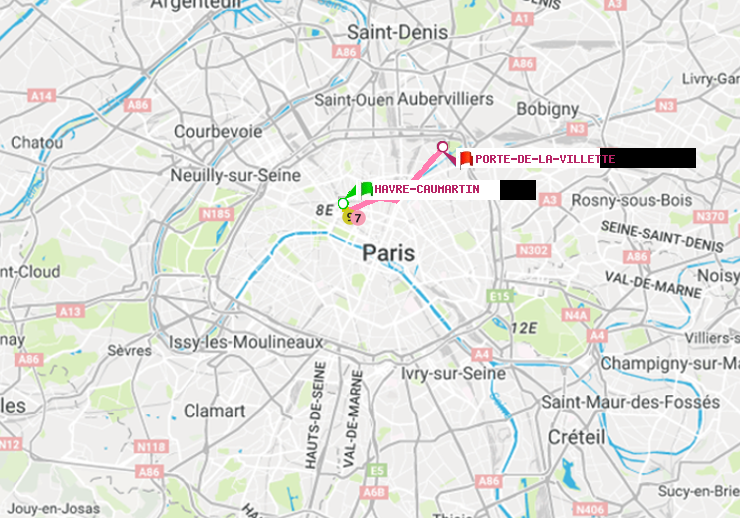 plan itinéraire ratp de Havre-Caumartin à Porte de la Villette