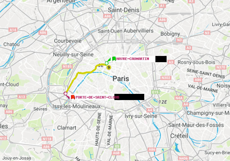 plan itinéraire ratp de Havre-Caumartin à Porte de Saint-Cloud