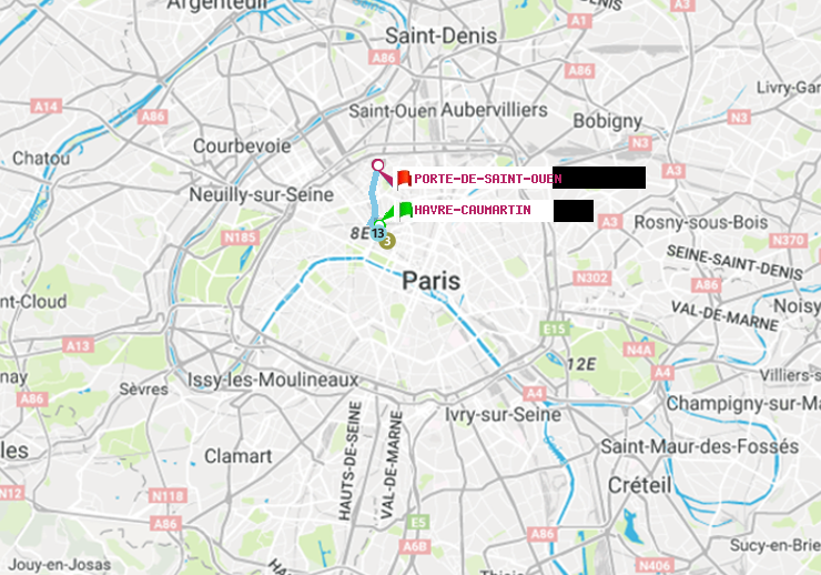 plan itinéraire ratp de Havre-Caumartin à Porte de Saint-Ouen