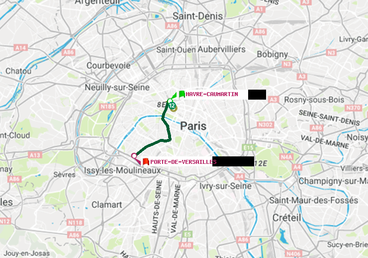 plan itinéraire ratp de Havre-Caumartin à Porte de Versailles
