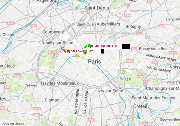 plan itinéraire ratp de Havre-Caumartin à Porte Maillot