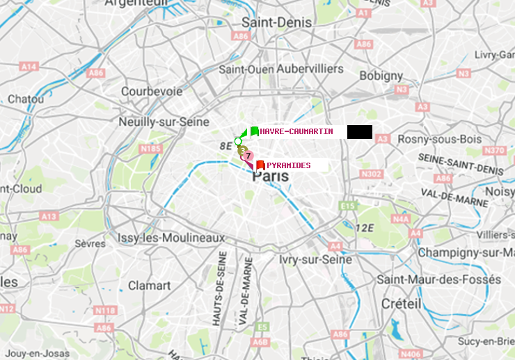 plan itinéraire ratp de Havre-Caumartin à Pyramides
