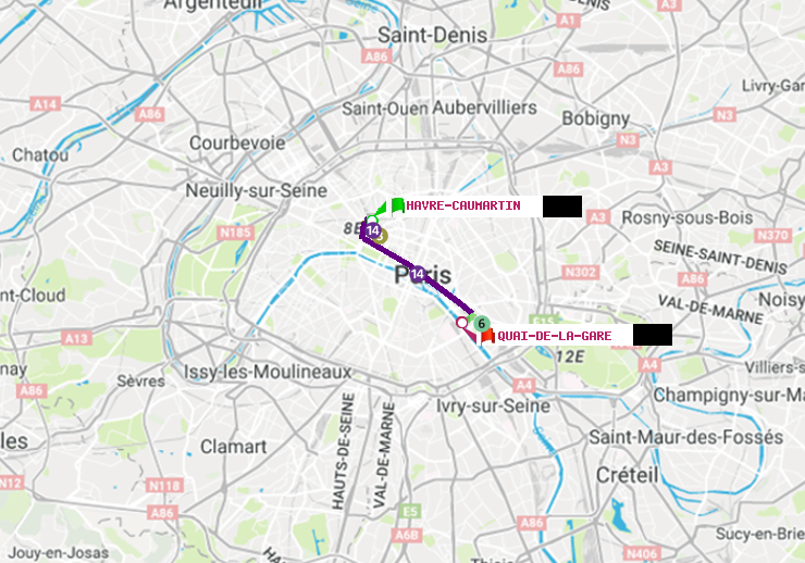 plan itinéraire ratp de Havre-Caumartin à Quai de la Gare