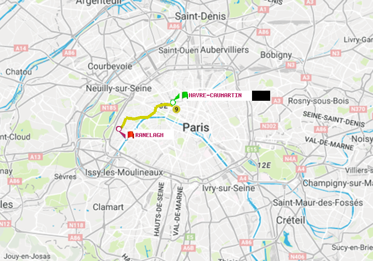 plan itinéraire ratp de Havre-Caumartin à Ranelagh