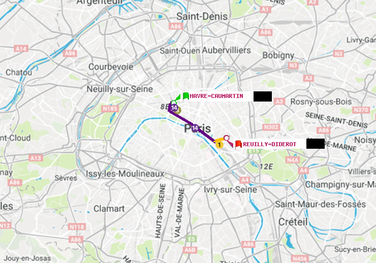 plan itinéraire ratp de Havre-Caumartin à Reuilly-Diderot