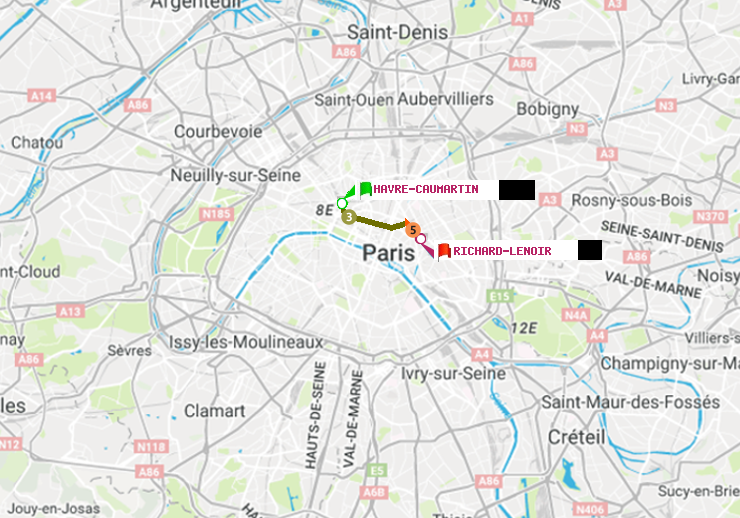 plan itinéraire ratp de Havre-Caumartin à Richard-Lenoir