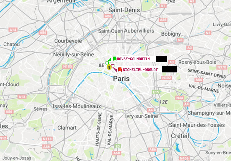 plan itinéraire ratp de Havre-Caumartin à Richelieu-Drouot