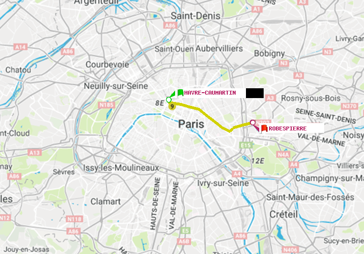 plan itinéraire ratp de Havre-Caumartin à Robespierre