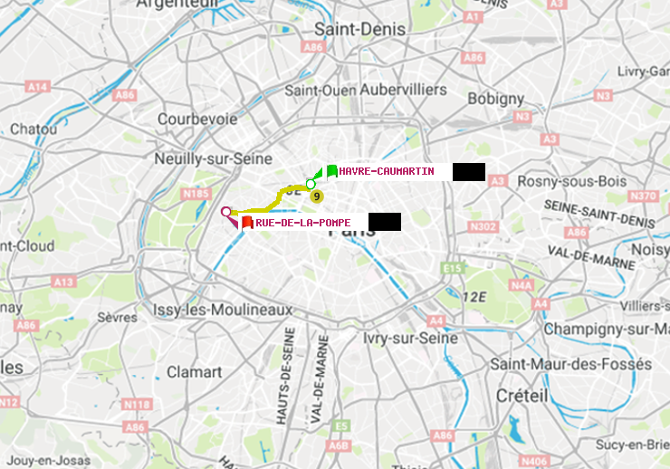 plan itinéraire ratp de Havre-Caumartin à Rue de la Pompe (Avenue Georges Mandel)