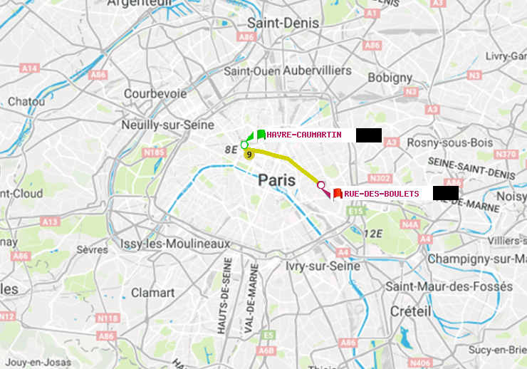 plan itinéraire ratp de Havre-Caumartin à Rue des Boulets