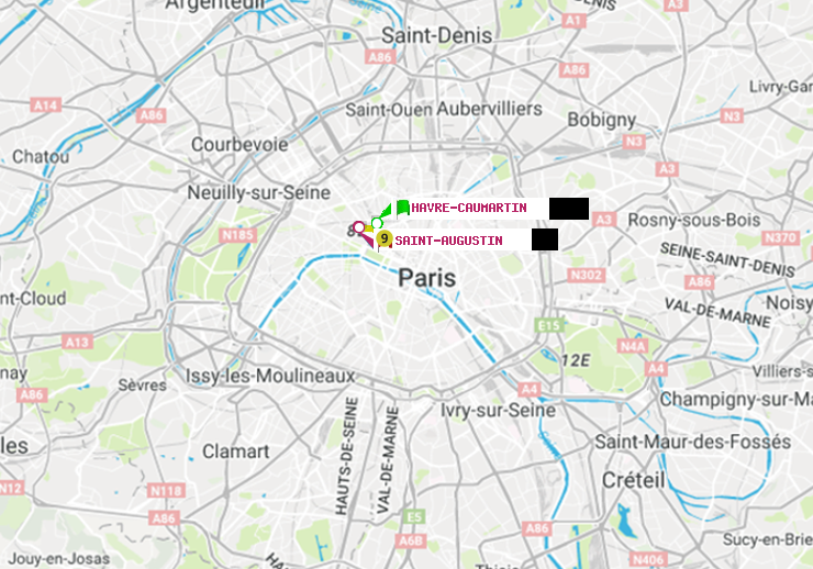 plan itinéraire ratp de Havre-Caumartin à Saint-Augustin