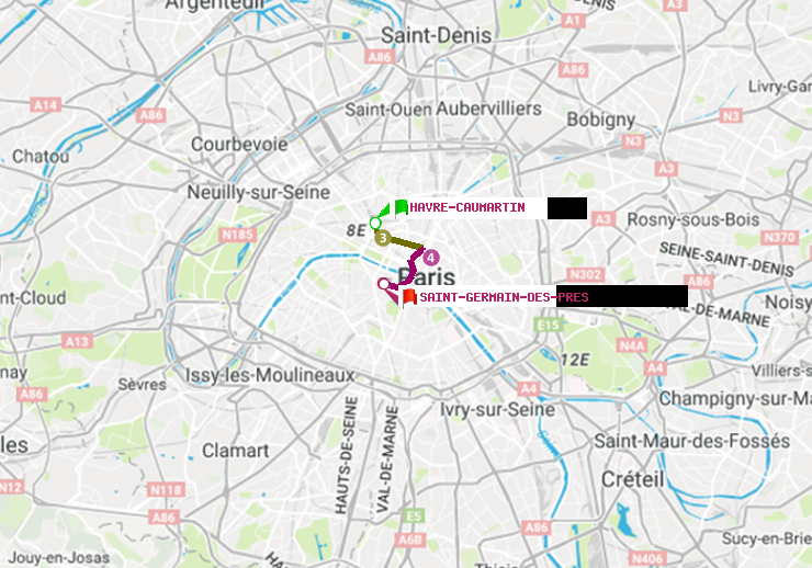 plan itinéraire ratp de Havre-Caumartin à Saint-Germain des Prés