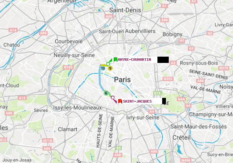plan itinéraire ratp de Havre-Caumartin à Saint-Jacques