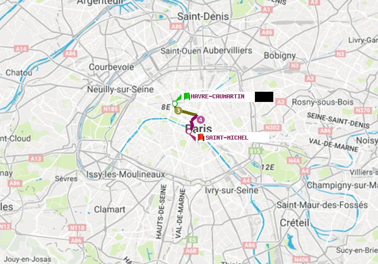 plan itinéraire ratp de Havre-Caumartin à Saint-Michel
