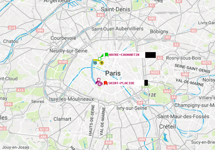 plan itinéraire ratp de Havre-Caumartin à Saint-Placide