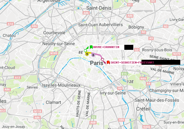 plan itinéraire ratp de Havre-Caumartin à Saint-Sébastien-Froissart