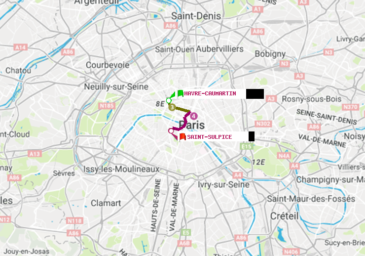 plan itinéraire ratp de Havre-Caumartin à Saint-Sulpice