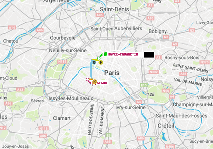 plan itinéraire ratp de Havre-Caumartin à Ségur